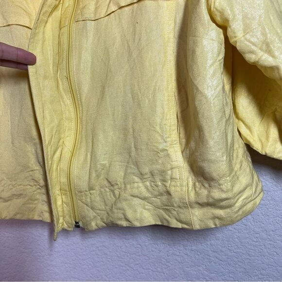 Sandro Sportwear Yellow Zip Up Cropped Blazer Jacket Women's Large Linen Blend - Picture 3 of 6
